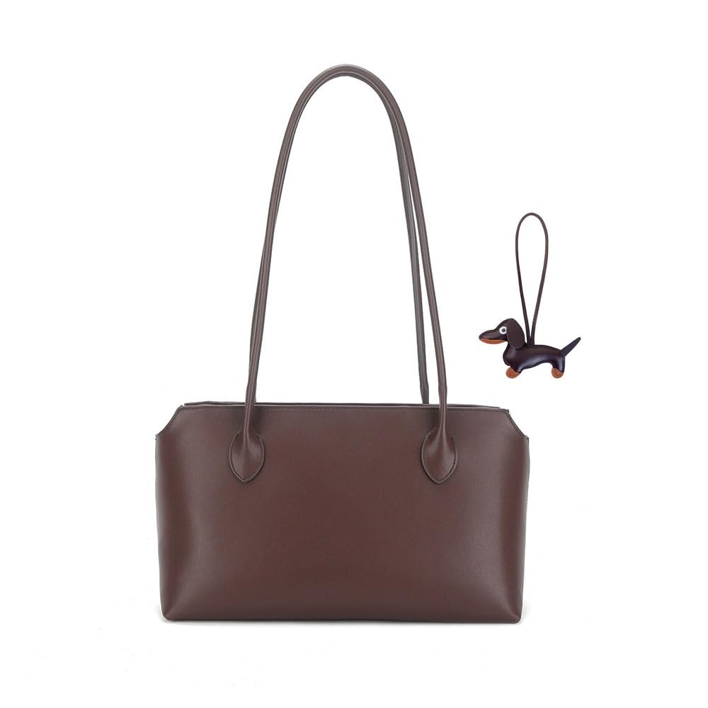 Women's Genuine Leather Tote Bag,Cowhide Commuting Top Handle Bags with Zipper,Luxury Large Handbags +Pendant for Work
