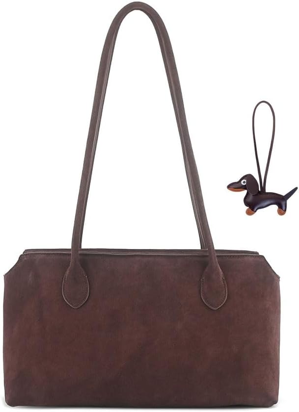 Women's Genuine Leather Tote Bag,Cowhide Commuting Top Handle Bags with Zipper,Luxury Large Handbags +Pendant for Work