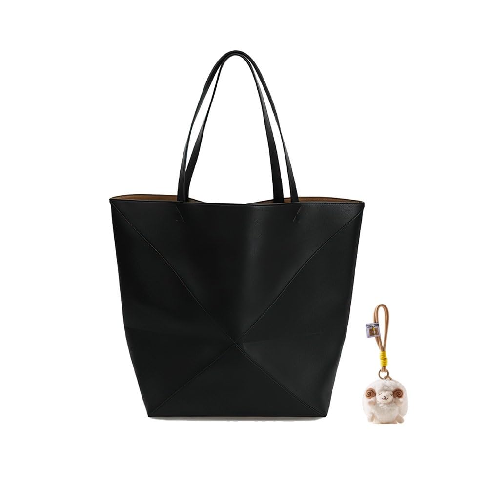Foldable Geometry Handbags for Women,Genuine Leather Tote Bag with Lamb Charm,Puzzle Top-Handle Bags for Work