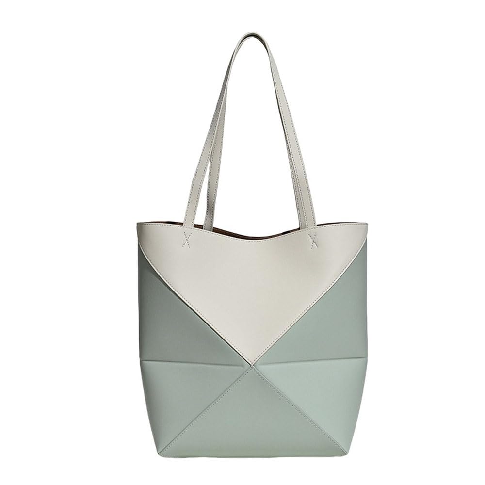 Genuine Leather Tote Bag for Women，Foldable Geometric Work Handbag，Puzzle Large Capacity Bags for Commuting