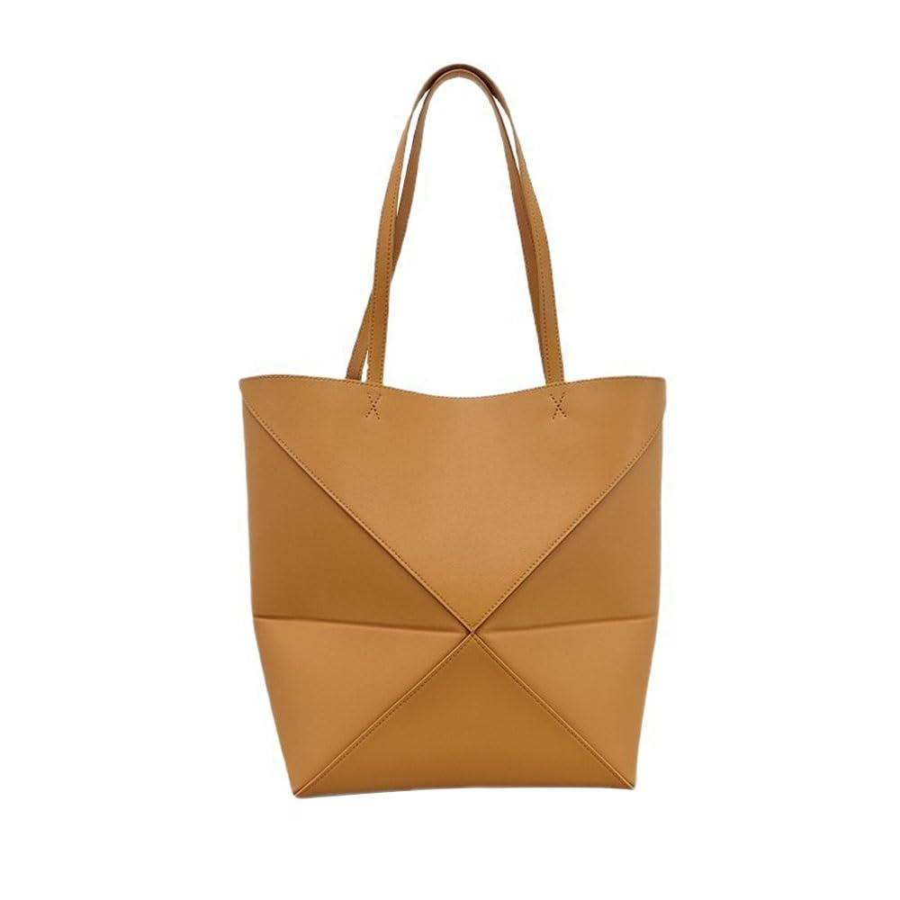Genuine Leather Tote Bag for Women，Foldable Geometric Work Handbag，Puzzle Large Capacity Bags for Commuting