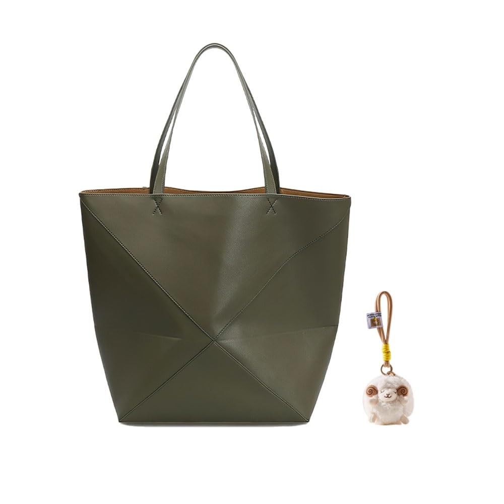 Foldable Geometry Handbags for Women,Genuine Leather Tote Bag with Lamb Charm,Puzzle Top-Handle Bags for Work