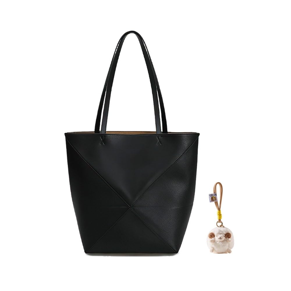 Foldable Geometry Handbags for Women,Genuine Leather Tote Bag with Lamb Charm,Puzzle Top-Handle Bags for Work