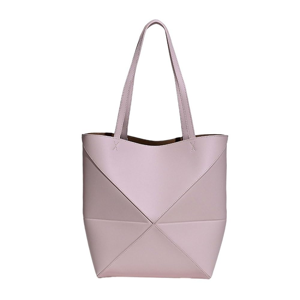 Genuine Leather Tote Bag for Women，Foldable Geometric Work Handbag，Puzzle Large Capacity Bags for Commuting