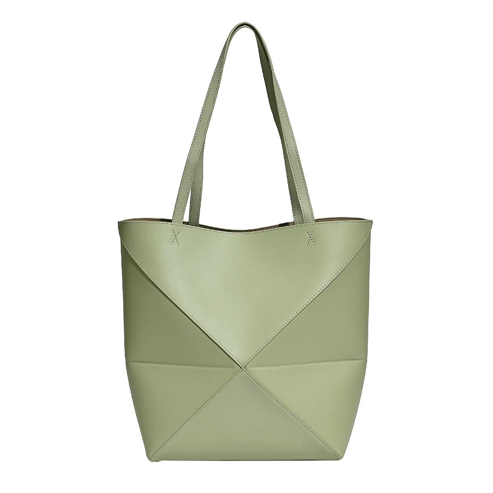 Genuine Leather Tote Bag for Women，Foldable Geometric Work Handbag，Puzzle Large Capacity Bags for Commuting