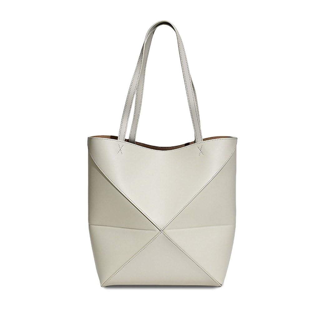 Genuine Leather Tote Bag for Women，Foldable Geometric Work Handbag，Puzzle Large Capacity Bags for Commuting