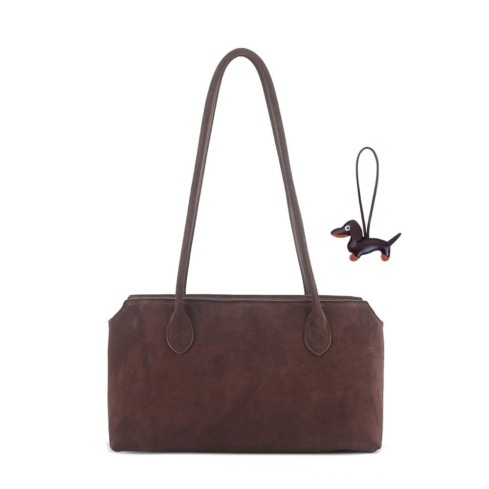 Women's Genuine Leather Tote Bag，Cowhide Commuting Top Handle Bags with Zipper，Luxury Large Handbags +Pendant for Work