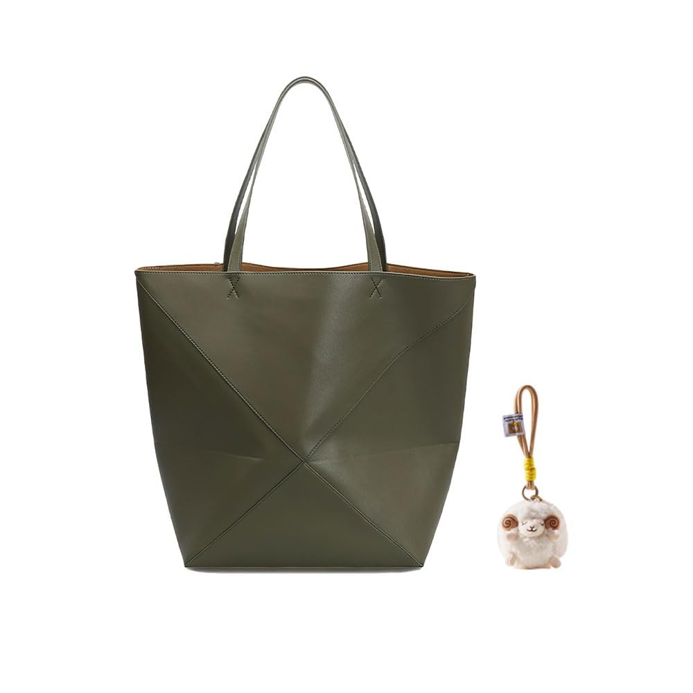 Foldable Geometry Handbags for Women,Genuine Leather Tote Bag with Lamb Charm,Puzzle Top-Handle Bags for Work