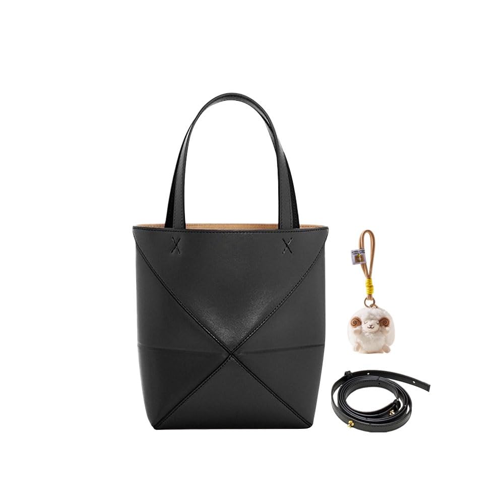 Foldable Geometry Handbags for Women,Genuine Leather Tote Bag with Lamb Charm,Puzzle Top-Handle Bags for Work