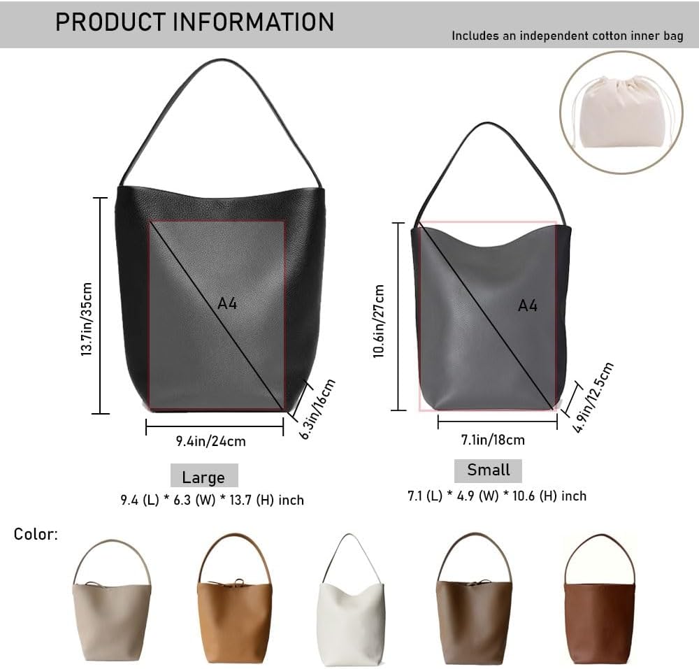 Leather Bucket Bag for Women，Genuine Large Hobo Bags Calf Leather with Pebbled Texture，Shoulder Tote Handbag