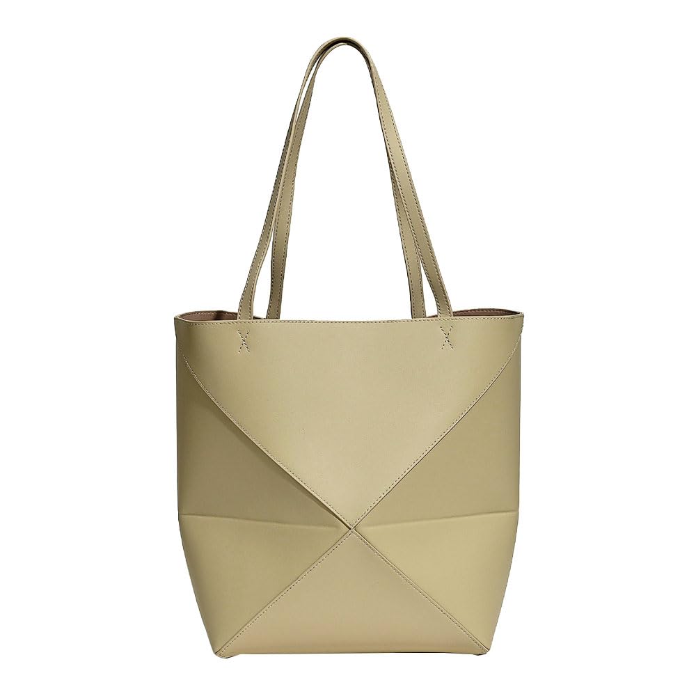 Genuine Leather Tote Bag for Women，Foldable Geometric Work Handbag，Puzzle Large Capacity Bags for Commuting