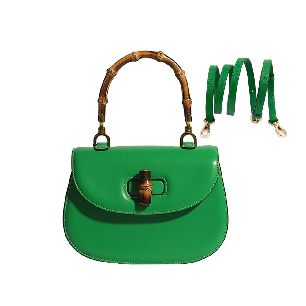 Women Genuine Leather Tote Handbags，Bamboo Top Handle Satchel Crossbody Bag with Adjustable Shoulder Strap