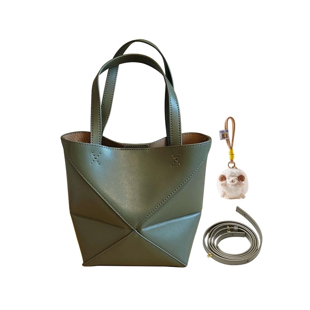 Foldable Geometry Handbags for Women,Genuine Leather Tote Bag with Lamb Charm,Puzzle Top-Handle Bags for Work