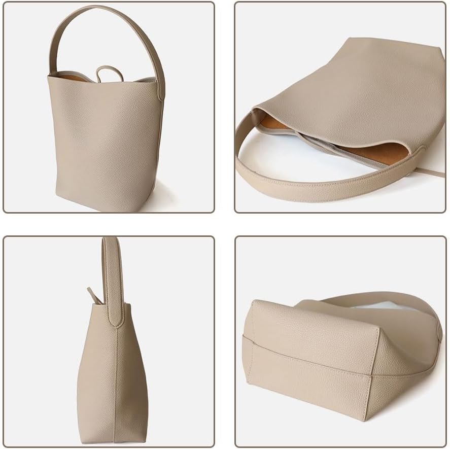 Leather Bucket Bag for Women，Genuine Large Hobo Bags Calf Leather with Pebbled Texture，Shoulder Tote Handbag