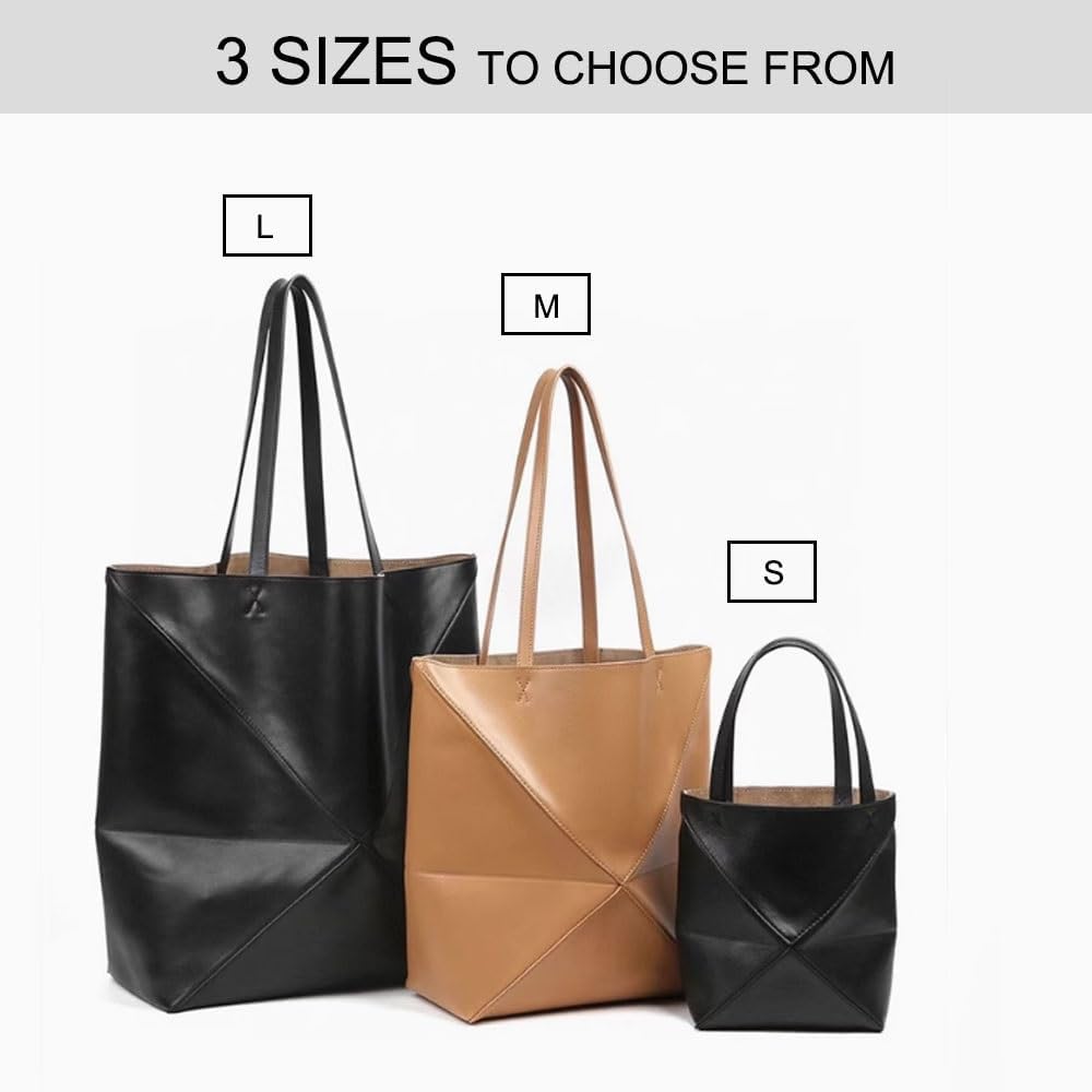 Foldable Geometry Handbags for Women,Genuine Leather Tote Bag with Lamb Charm,Puzzle Top-Handle Bags for Work