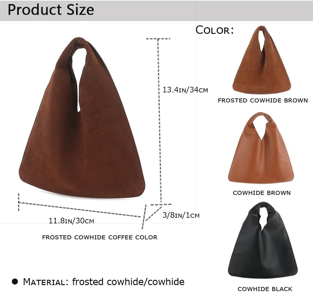 Texture Genuine Cowhide Leather Handbag for Women,Slouchy Suede Tote Bag,Soft Shoulder Top-Handle Bags