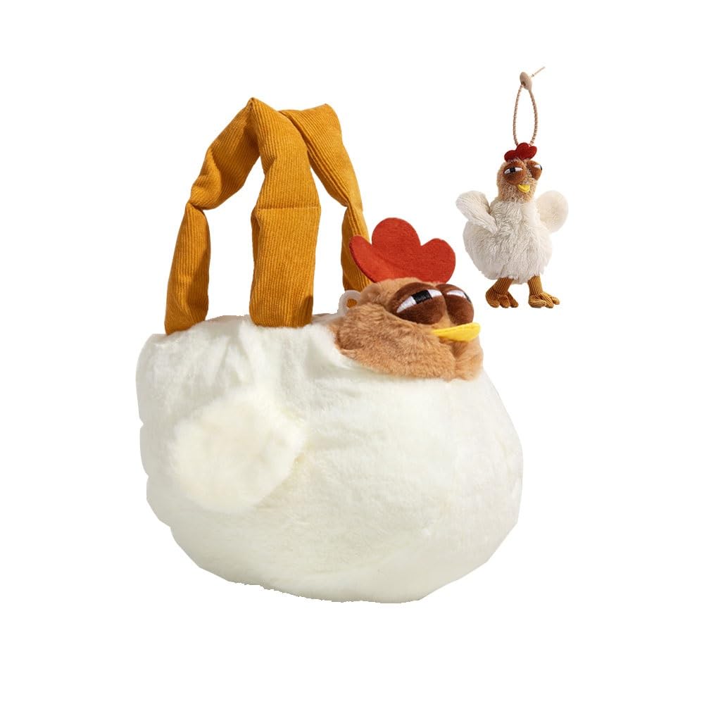 Plush Chicken Cartoon Bag，Cute Hen Handbag with Adjustable Shoulder Strap，Zipper Shoulder Bags Purse for Women Gift
