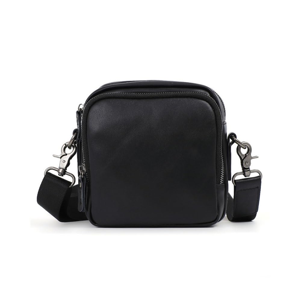 Leather Crossbody Bag for Men，Genuine Shoulder Bags with Zipper closure/Nylon Shoulder Strap，Women Mini Anti