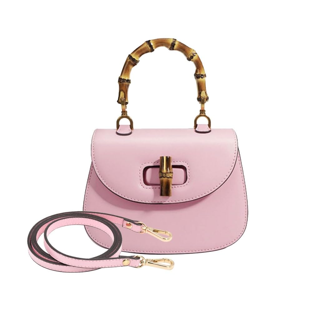 Women Genuine Leather Tote Handbags，Bamboo Top Handle Satchel Crossbody Bag with Adjustable Shoulder Strap