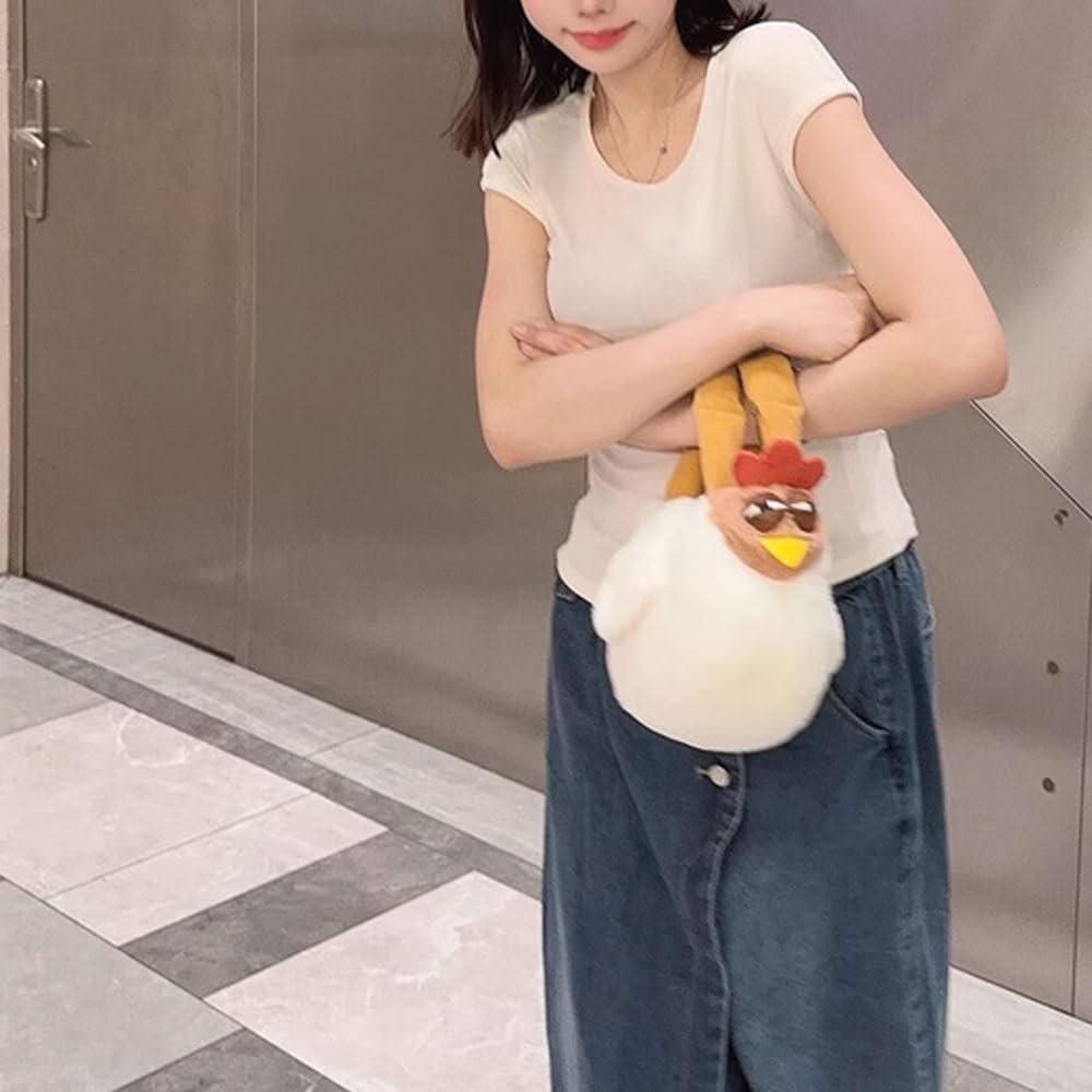 Plush Chicken Cartoon Bag，Cute Hen Handbag with Adjustable Shoulder Strap，Zipper Shoulder Bags Purse for Women Gift
