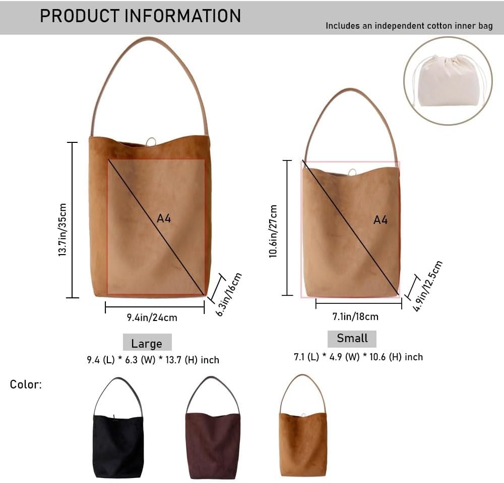 Suede Bucket Tote Bag for Women，Matte Cowhide Hobo Bags，Casual Shoulder Handbags