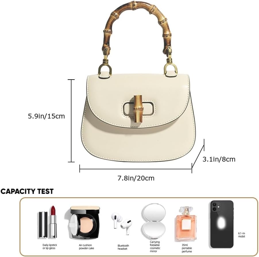 Women Genuine Leather Tote Handbags，Bamboo Top Handle Satchel Crossbody Bag with Adjustable Shoulder Strap