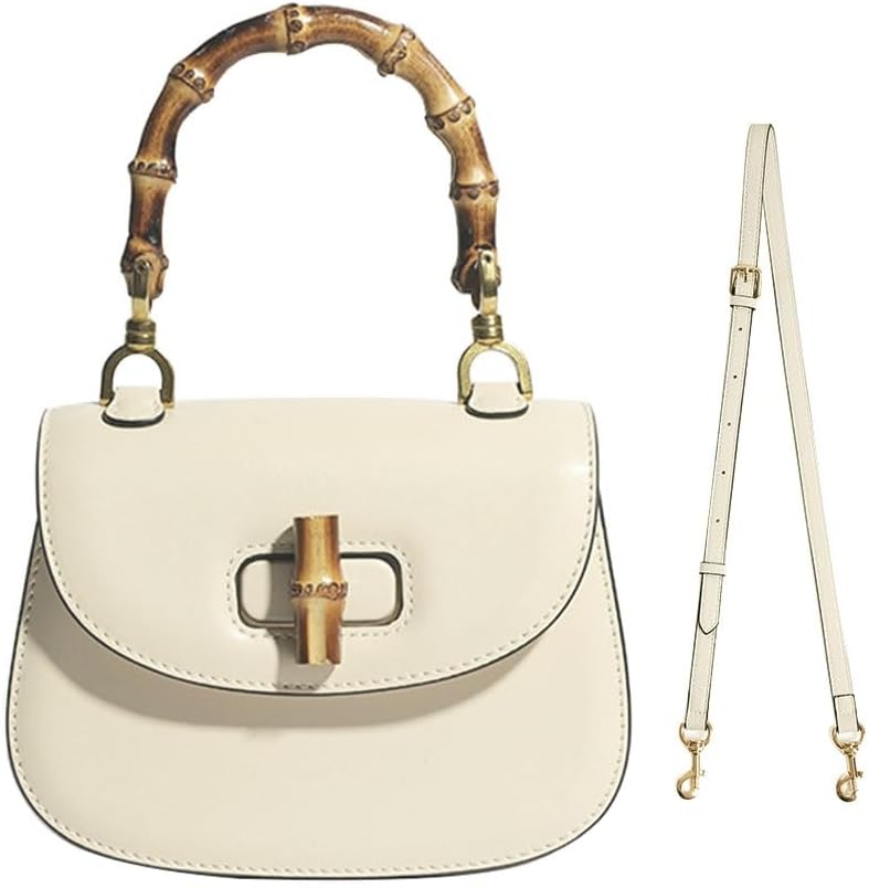 Women Genuine Leather Tote Handbags，Bamboo Top Handle Satchel Crossbody Bag with Adjustable Shoulder Strap