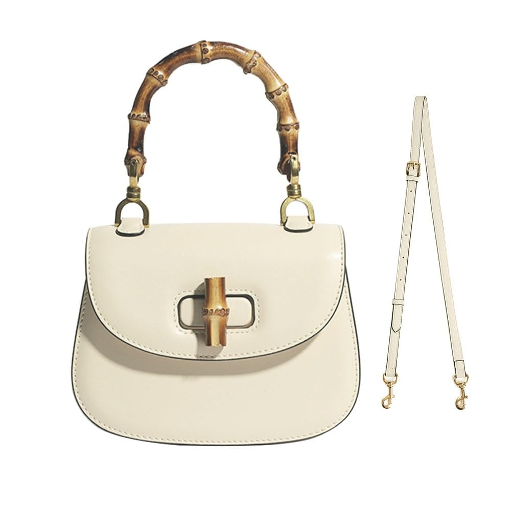 Women Genuine Leather Tote Handbags，Bamboo Top Handle Satchel Crossbody Bag with Adjustable Shoulder Strap