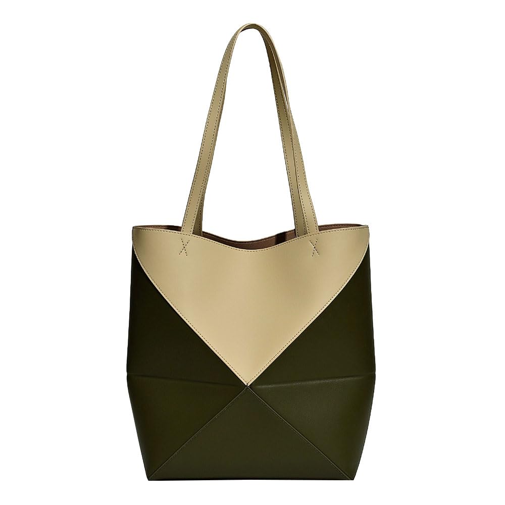 Genuine Leather Tote Bag for Women，Foldable Geometric Work Handbag，Puzzle Large Capacity Bags for Commuting