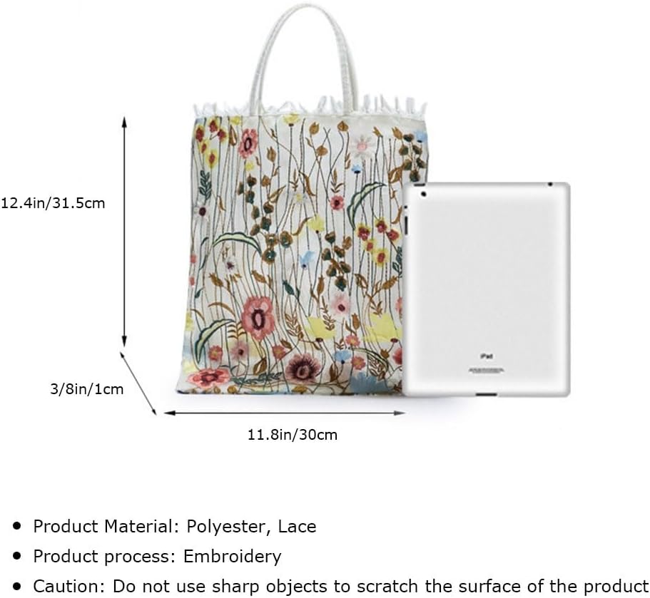 Embroidery Handbags for Women，Lace Silk Flower Tote Bag，Bohemian Shoulder Bags for Travel Daily Vacation Beach