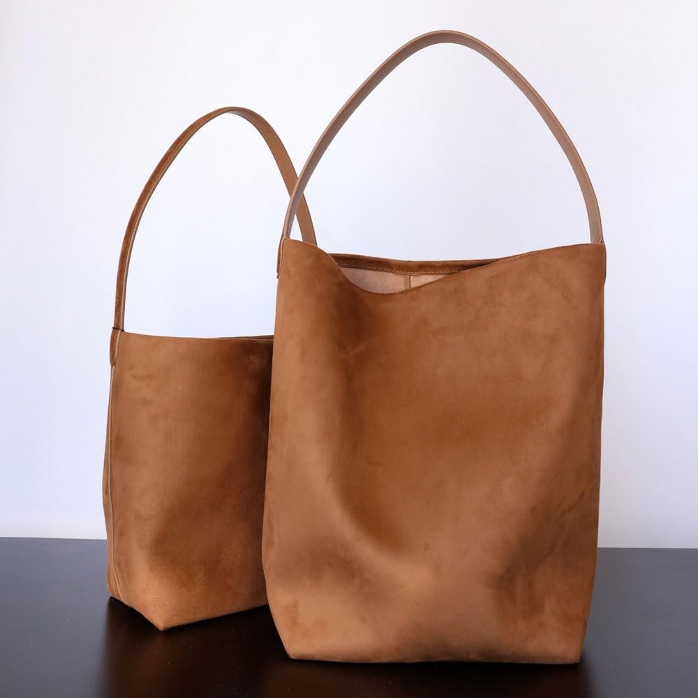 Suede Bucket Tote Bag for Women，Matte Cowhide Hobo Bags，Casual Shoulder Handbags