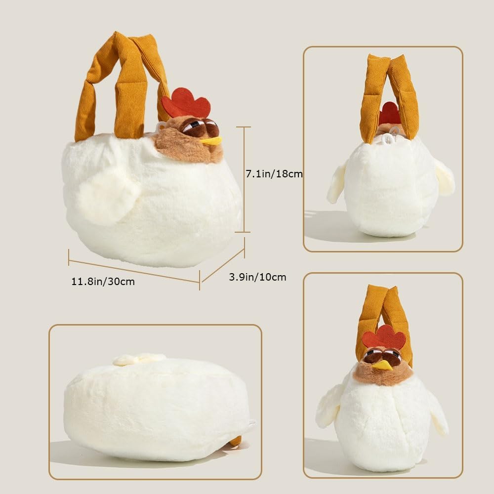 Plush Chicken Cartoon Bag，Cute Hen Handbag with Adjustable Shoulder Strap，Zipper Shoulder Bags Purse for Women Gift