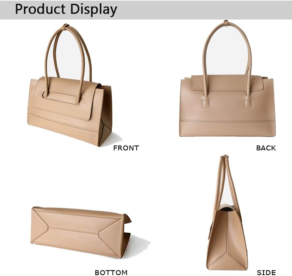 Genuine Leather Tote Bags for Women，15 inch Vintage Large Underarm Commuter Bag，Business Teacher Shoulder Bags