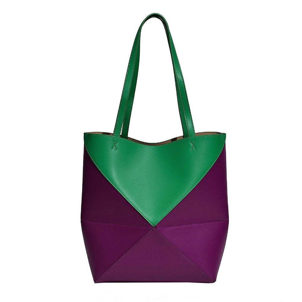 Genuine Leather Tote Bag for Women，Foldable Geometric Work Handbag，Puzzle Large Capacity Bags for Commuting