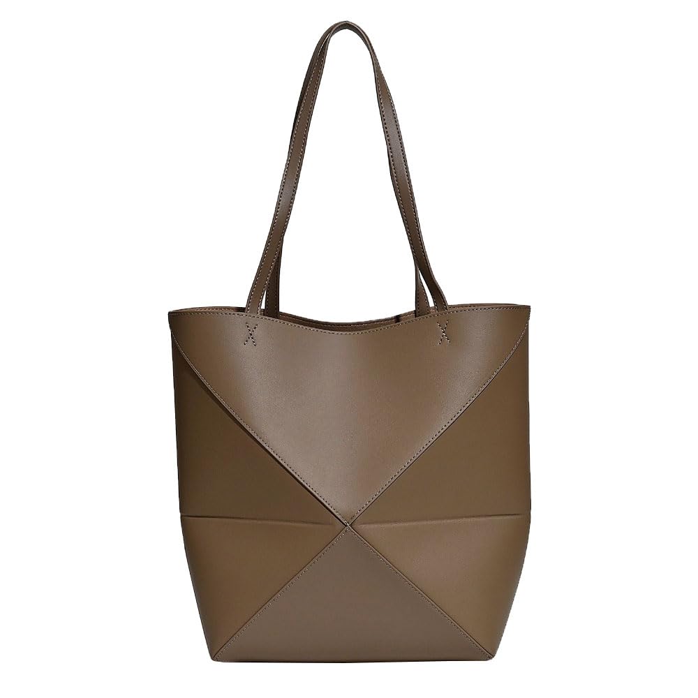 Genuine Leather Tote Bag for Women，Foldable Geometric Work Handbag，Puzzle Large Capacity Bags for Commuting