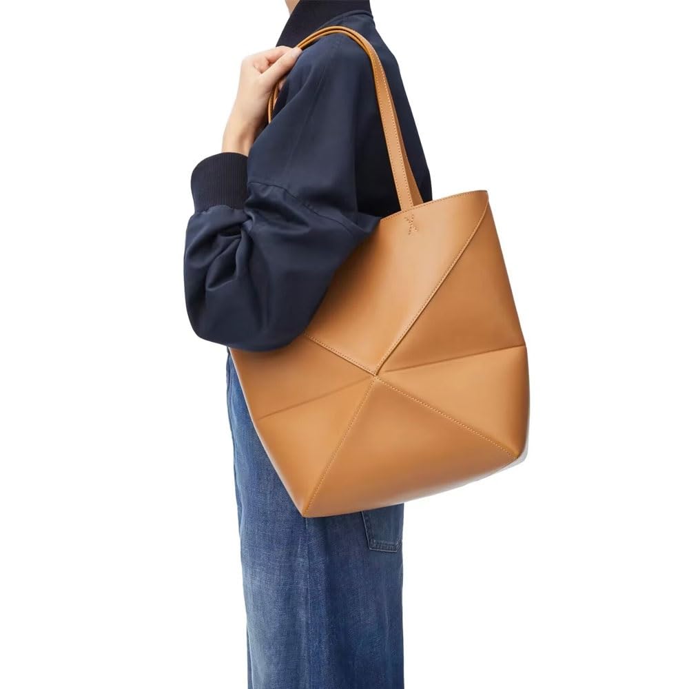 Genuine Leather Tote Bag for Women，Foldable Geometric Work Handbag，Puzzle Large Capacity Bags for Commuting