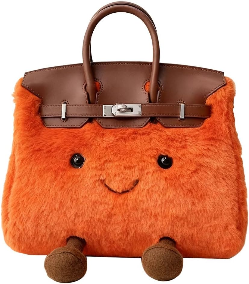 Women's Plush Handbag,Designer Cute Shoulder Bag with Smile Face & Strap,Casual Faux Fur Top Handle Bags for Autumn