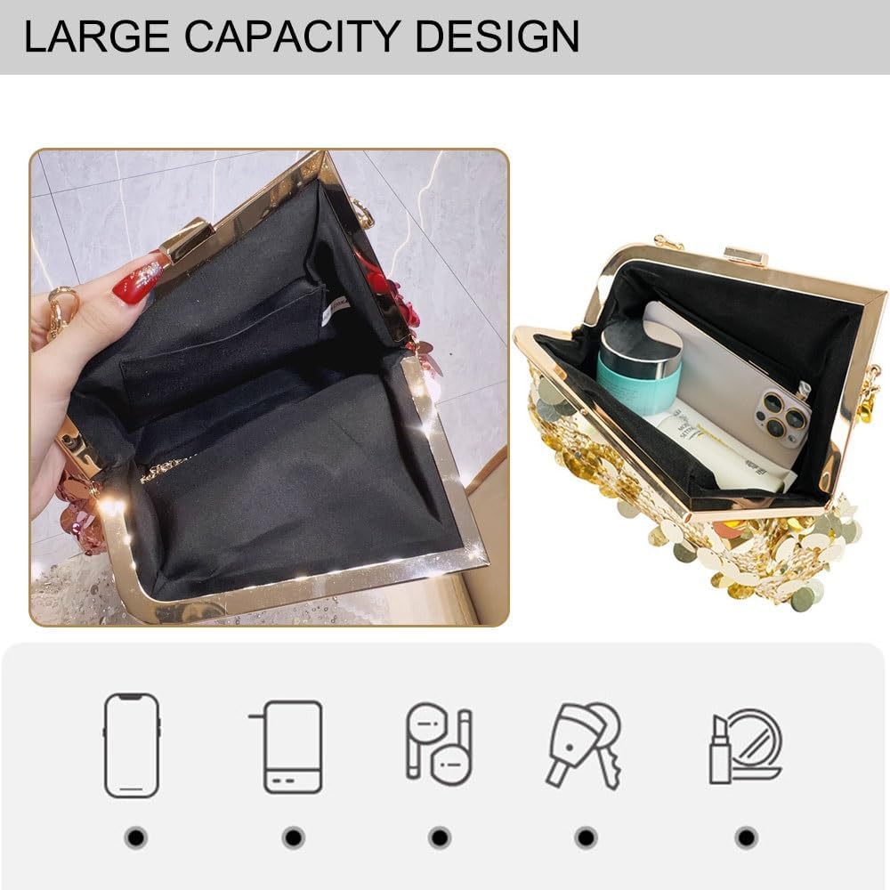 Women Sequin Evening Handbag，Sparkly Clutch Purse with 2 Shoulder Straps，Crossbody Bag for Party Prom Banquet