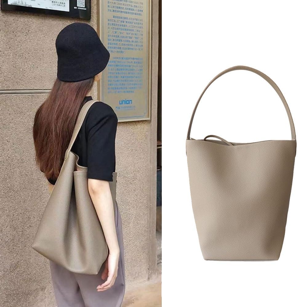Leather Bucket Bag for Women，Genuine Large Hobo Bags Calf Leather with Pebbled Texture，Shoulder Tote Handbag