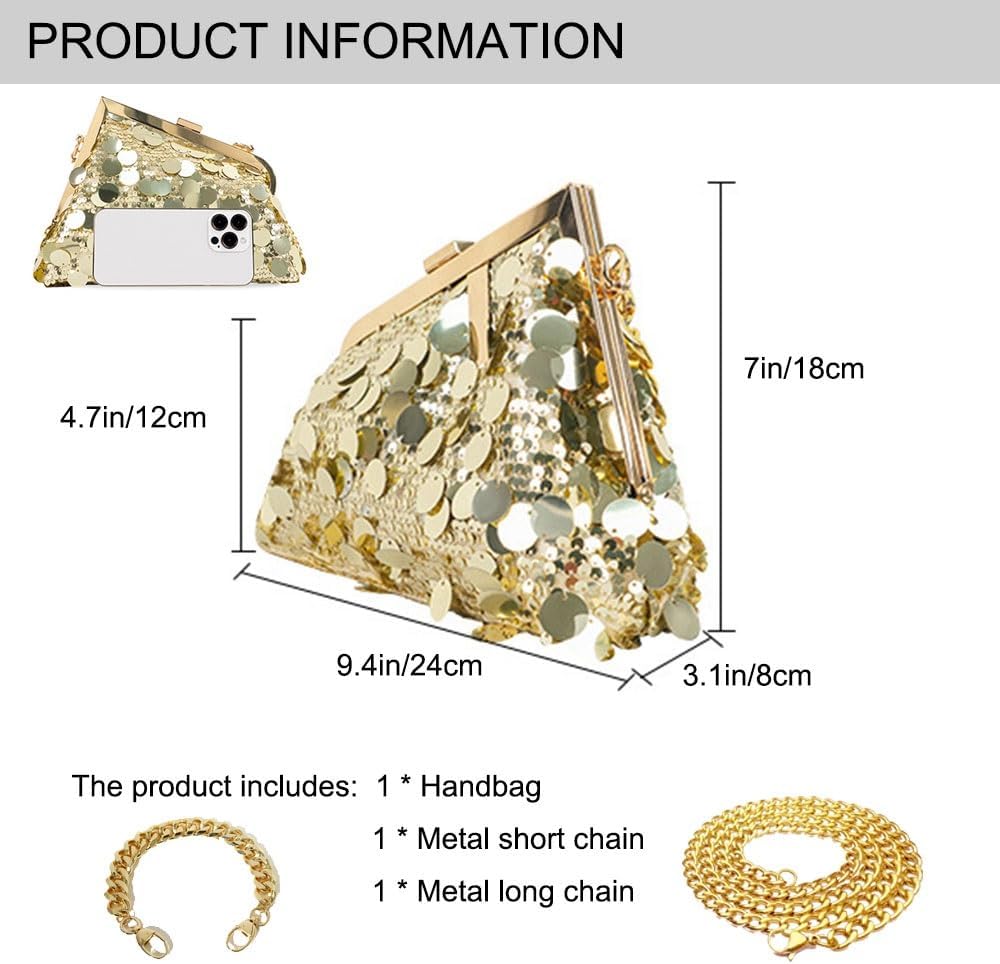 Women Sequin Evening Handbag，Sparkly Clutch Purse with 2 Shoulder Straps，Crossbody Bag for Party Prom Banquet