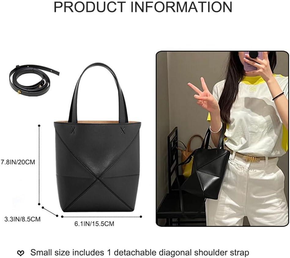 Foldable Geometry Handbags for Women,Genuine Leather Tote Bag with Lamb Charm,Puzzle Top-Handle Bags for Work