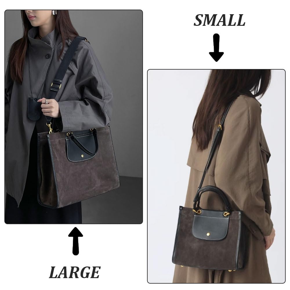 Suede Tote Bag for Women,Nubuck Leather Handbag with Strap,Commuter Shoulder Bags,Trendy Large Crossbody Purse for Fall