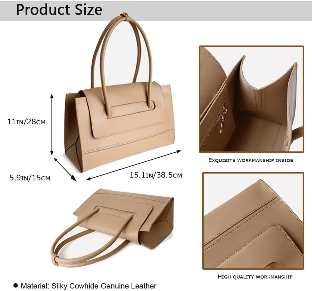 Genuine Leather Tote Bags for Women，15 inch Vintage Large Underarm Commuter Bag，Business Teacher Shoulder Bags