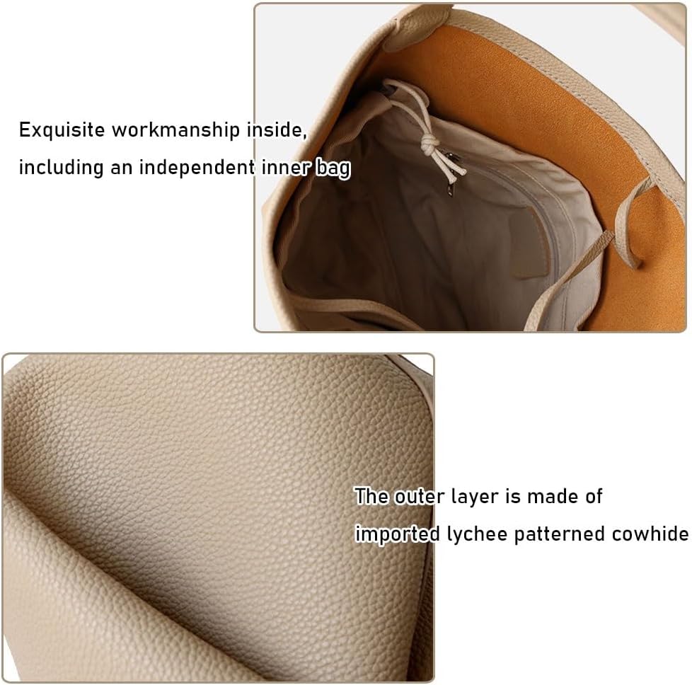 Leather Bucket Bag for Women，Genuine Large Hobo Bags Calf Leather with Pebbled Texture，Shoulder Tote Handbag