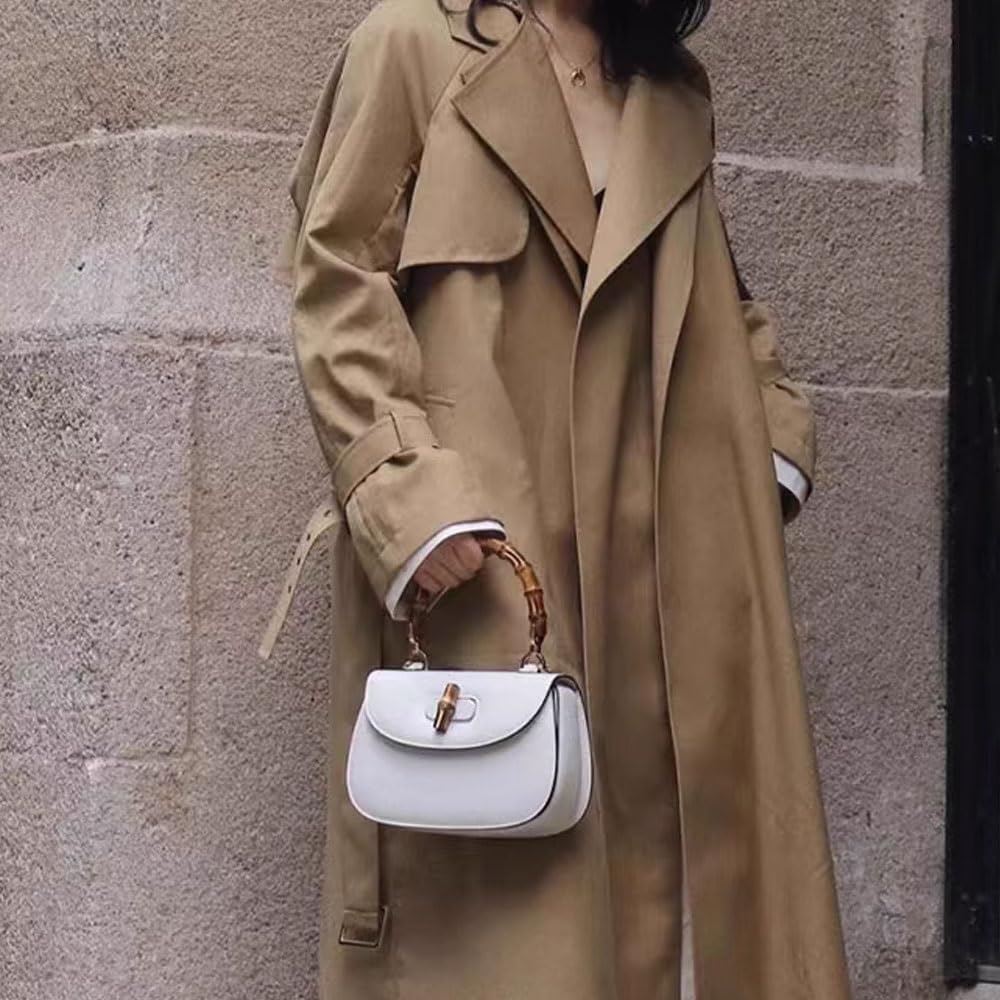 Women Genuine Leather Tote Handbags，Bamboo Top Handle Satchel Crossbody Bag with Adjustable Shoulder Strap