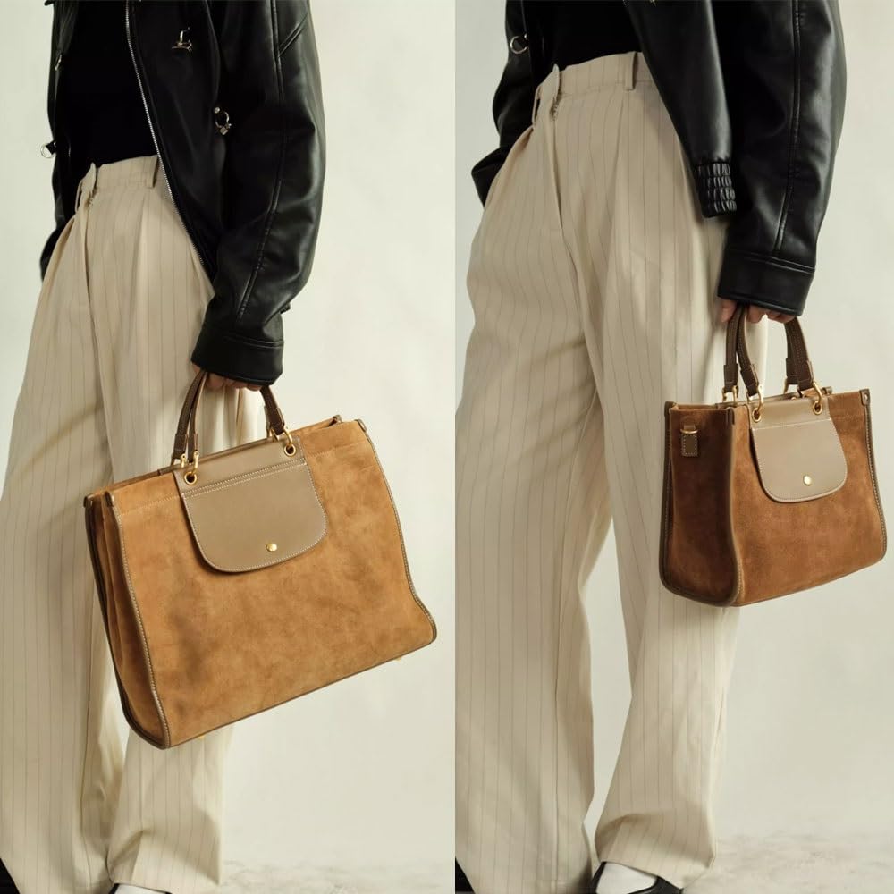 Suede Tote Bag for Women,Nubuck Leather Handbag with Strap,Commuter Shoulder Bags,Trendy Large Crossbody Purse for Fall