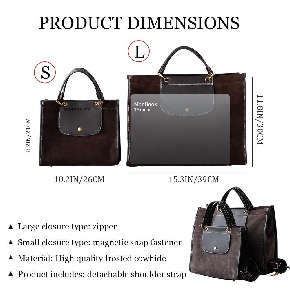 Suede Tote Bag for Women,Nubuck Leather Handbag with Strap,Commuter Shoulder Bags,Trendy Large Crossbody Purse for Fall