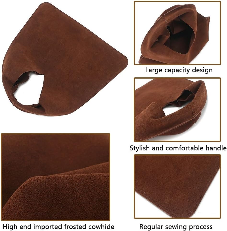 Texture Genuine Cowhide Leather Handbag for Women,Slouchy Suede Tote Bag,Soft Shoulder Top-Handle Bags