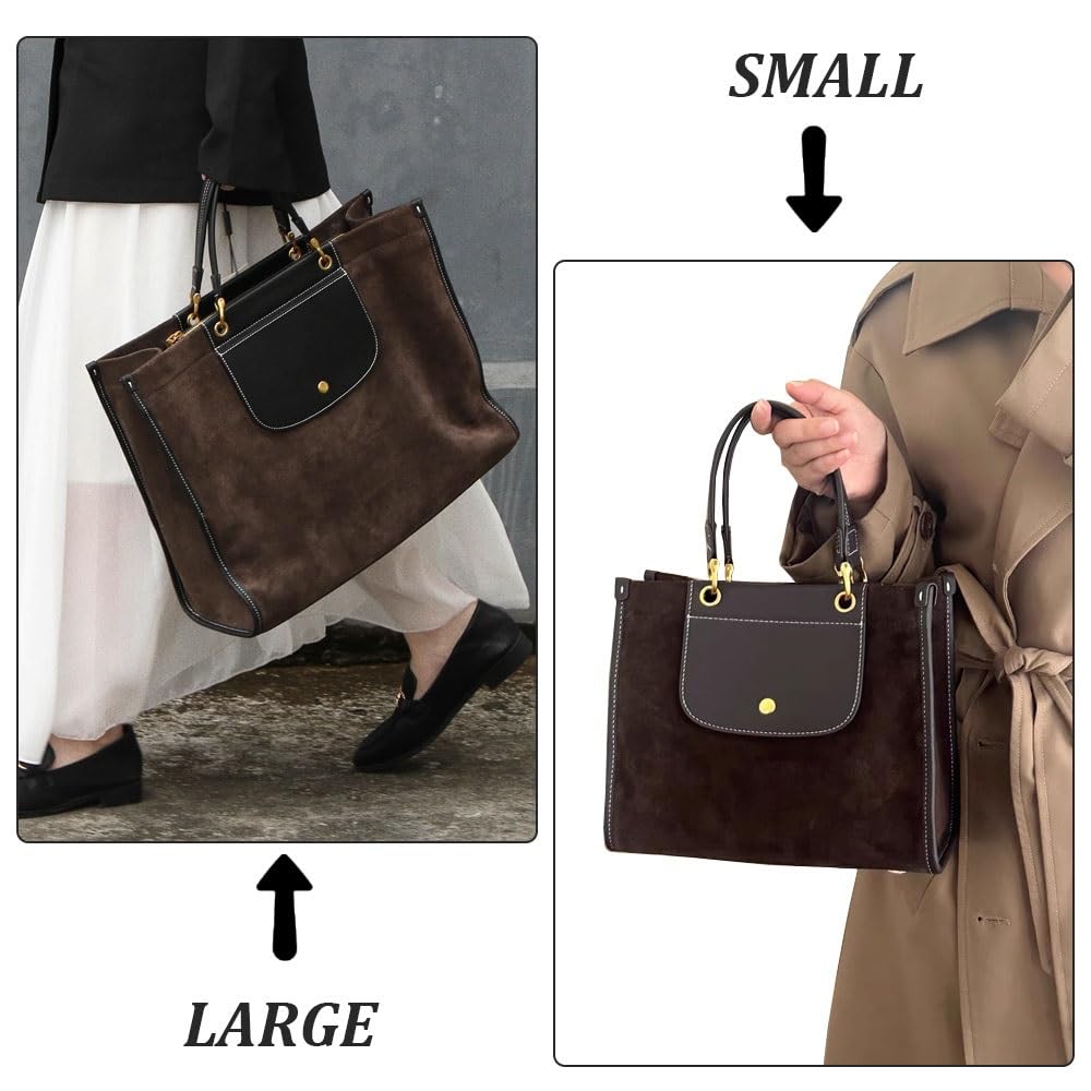 Suede Tote Bag for Women,Nubuck Leather Handbag with Strap,Commuter Shoulder Bags,Trendy Large Crossbody Purse for Fall