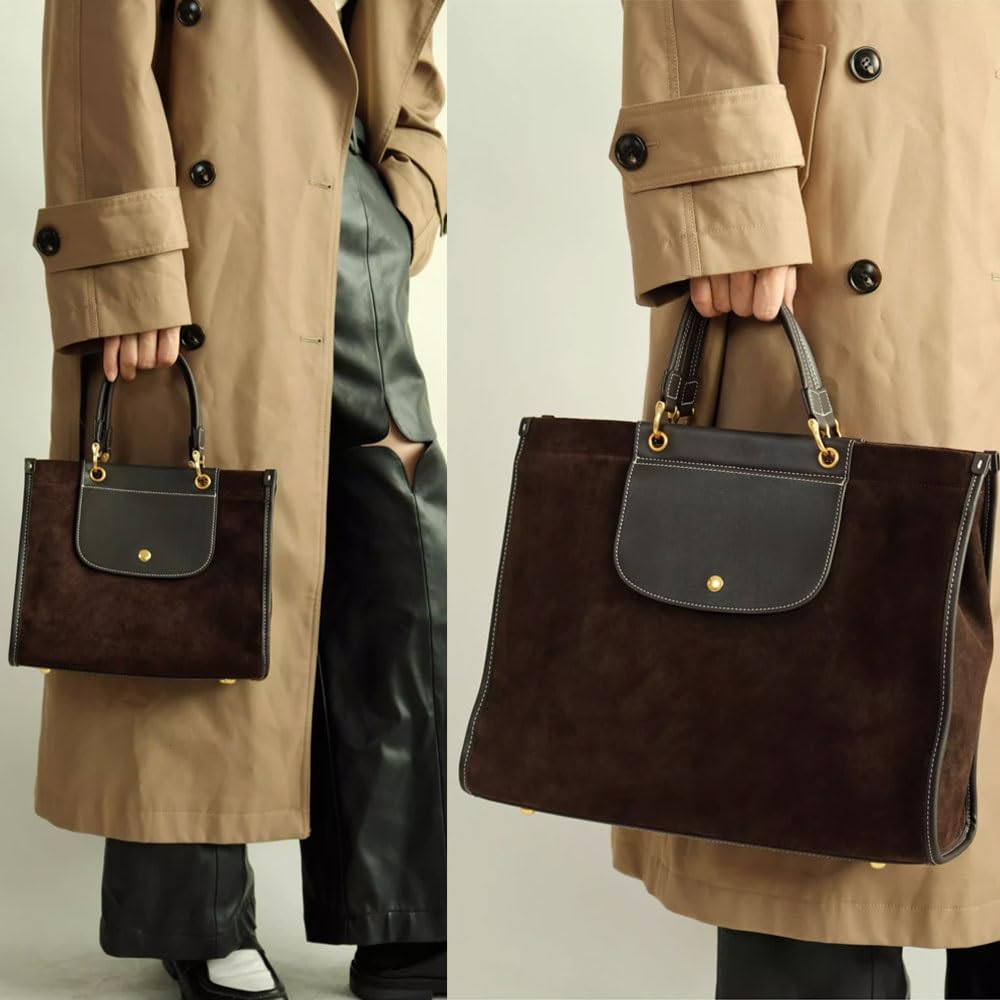 Suede Tote Bag for Women,Nubuck Leather Handbag with Strap,Commuter Shoulder Bags,Trendy Large Crossbody Purse for Fall